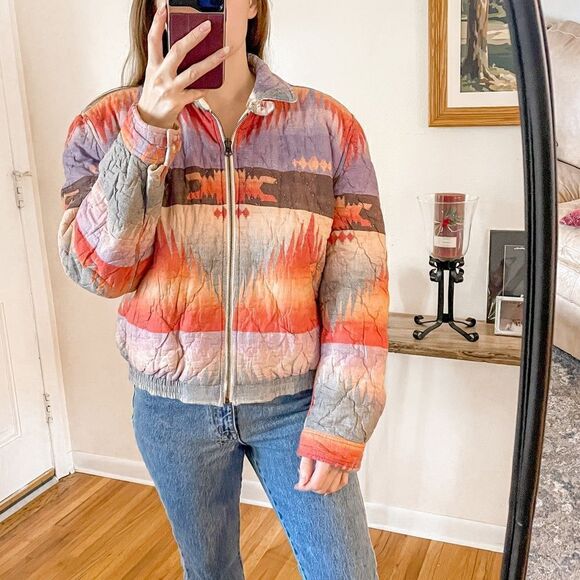 Ralph Lauren Vintage Reversible Quilted Jacket Aztec Floral - Picture 2 of 13